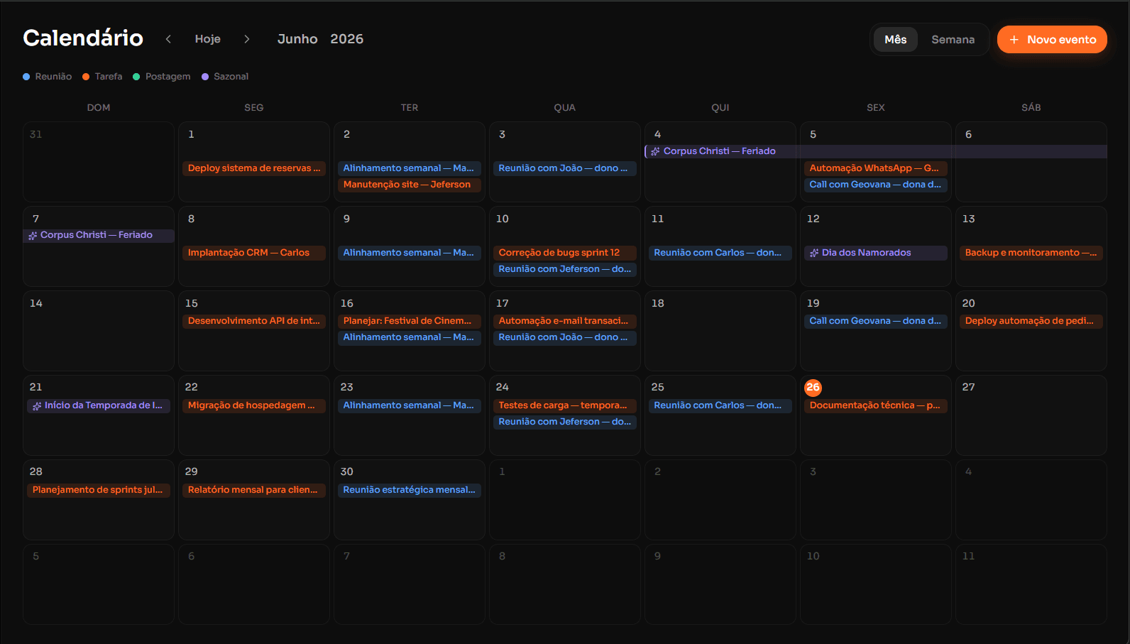 Calendário sazonal inteligente
